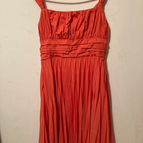 Anne Klein Orange Pleated Retro 50's Summer Dress sz10 - Picture 3 of 13